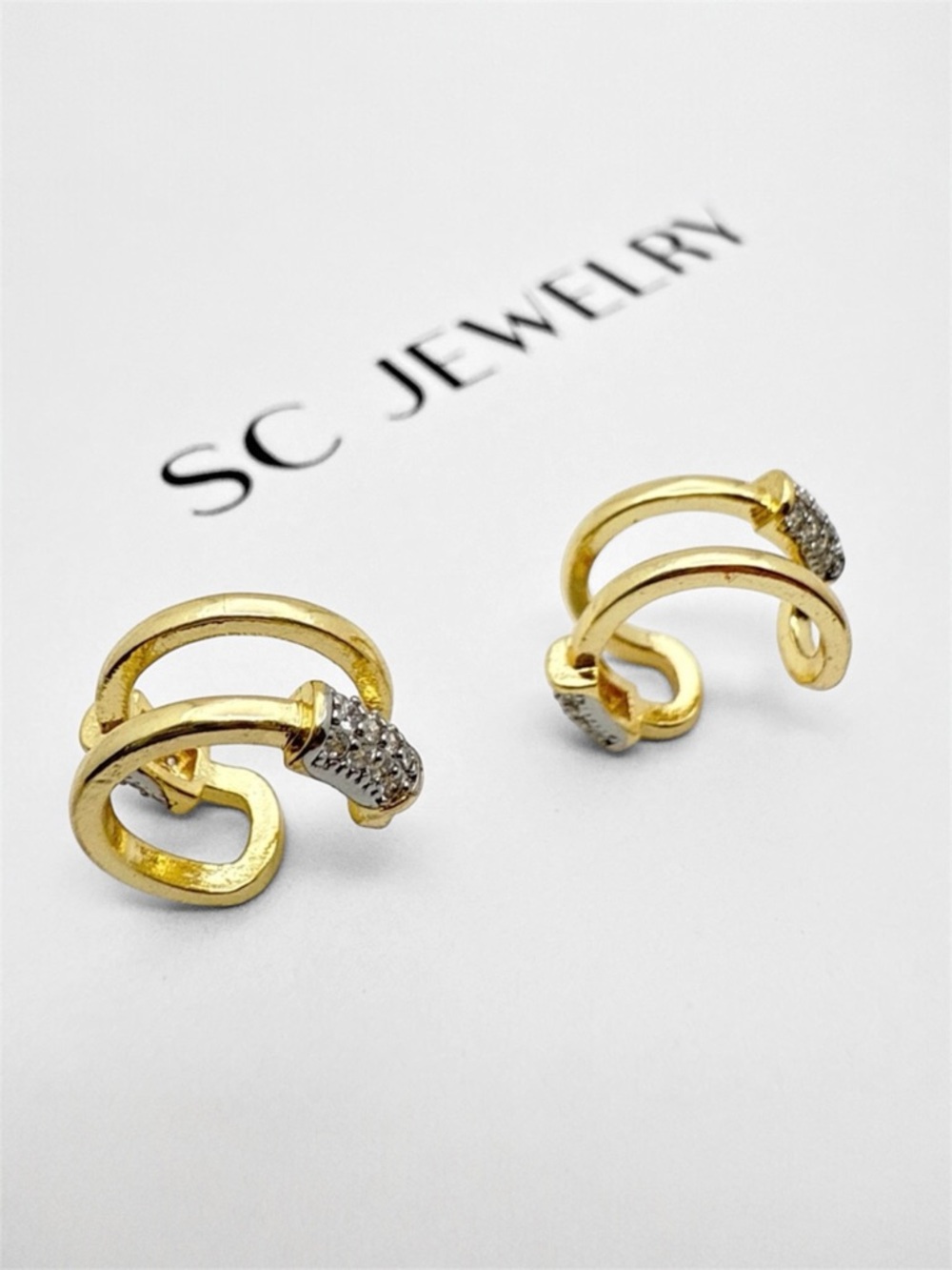 Gold Ear Cuff Cubic Zirconia 14k Gold Luxury Jewelry